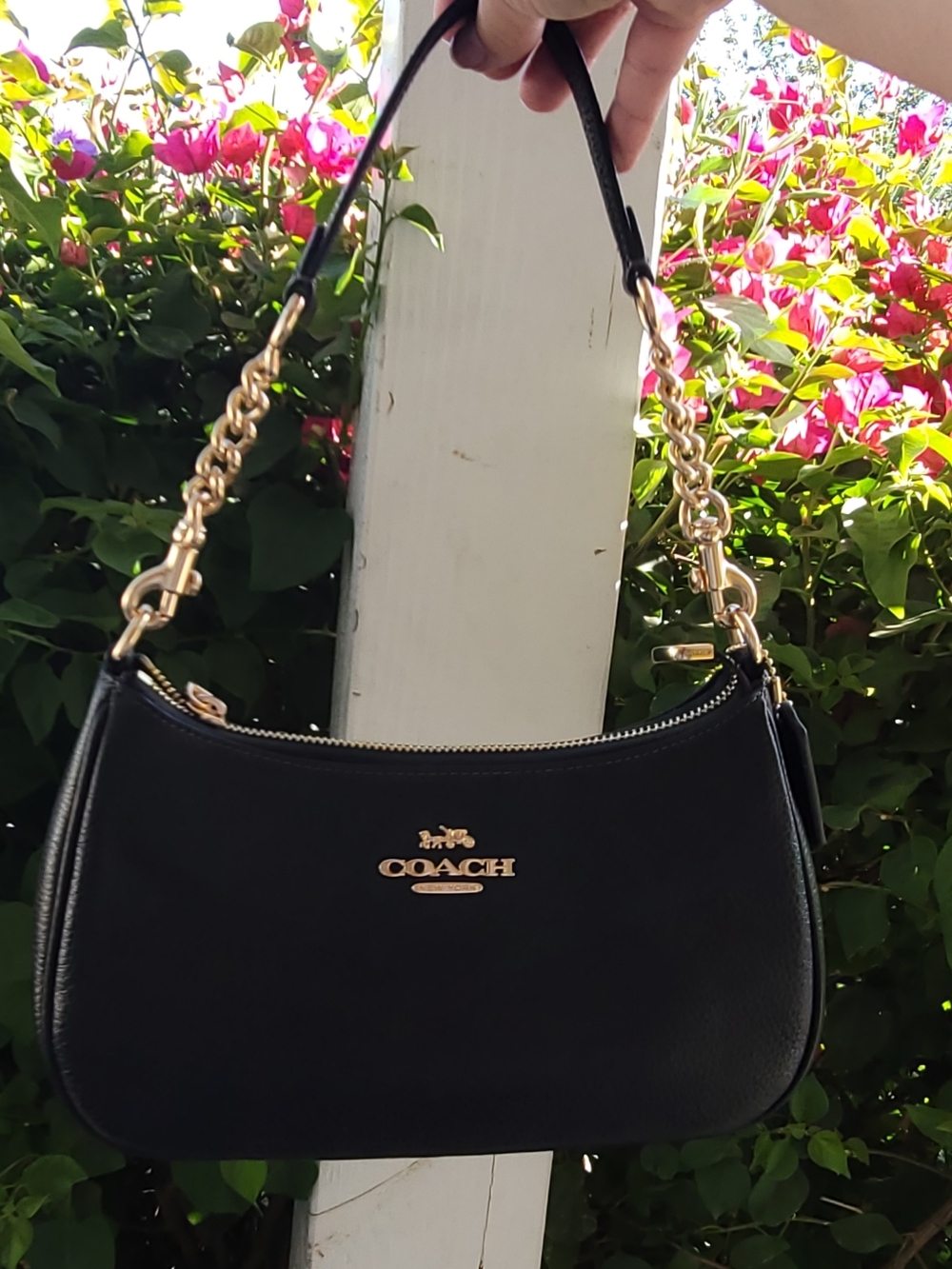 Coach Black Leather Shoulder Bag with Gold Hardware